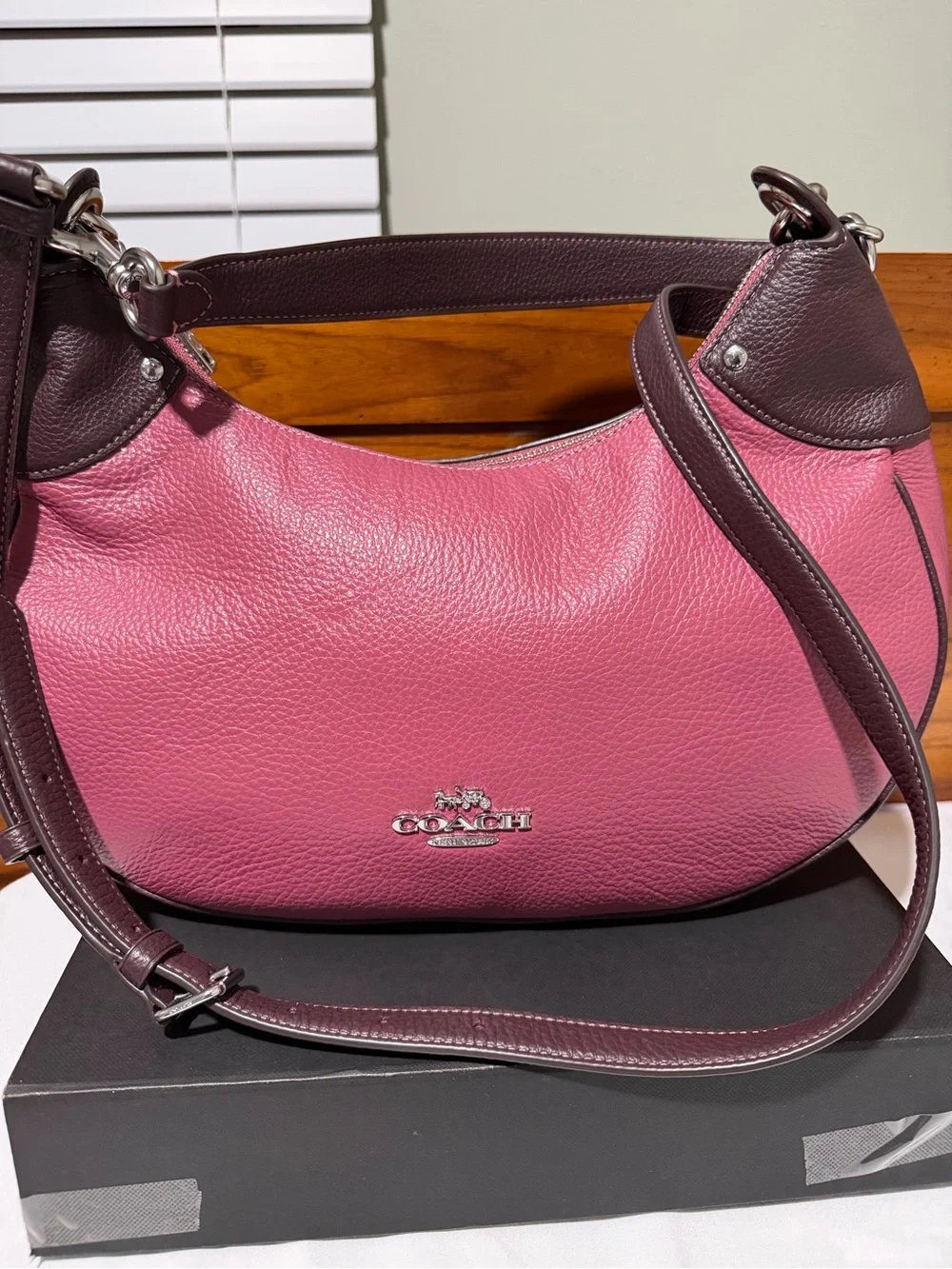 Coach Pebble Leather Mara Hobo Shoulder Bag Crossbody Style CJ864 Raspberry/Wine